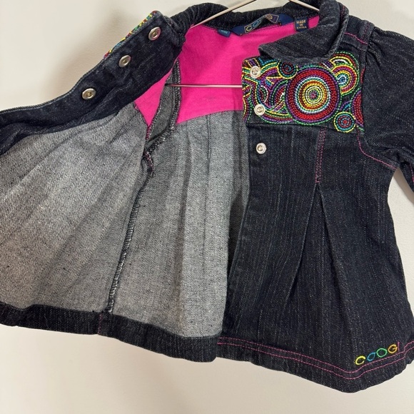 Coogi Baby Denim Dress Sz 6-9 Mos Dark Wash Snap Front Jacket Colourful Cute EUC - Picture 5 of 10
